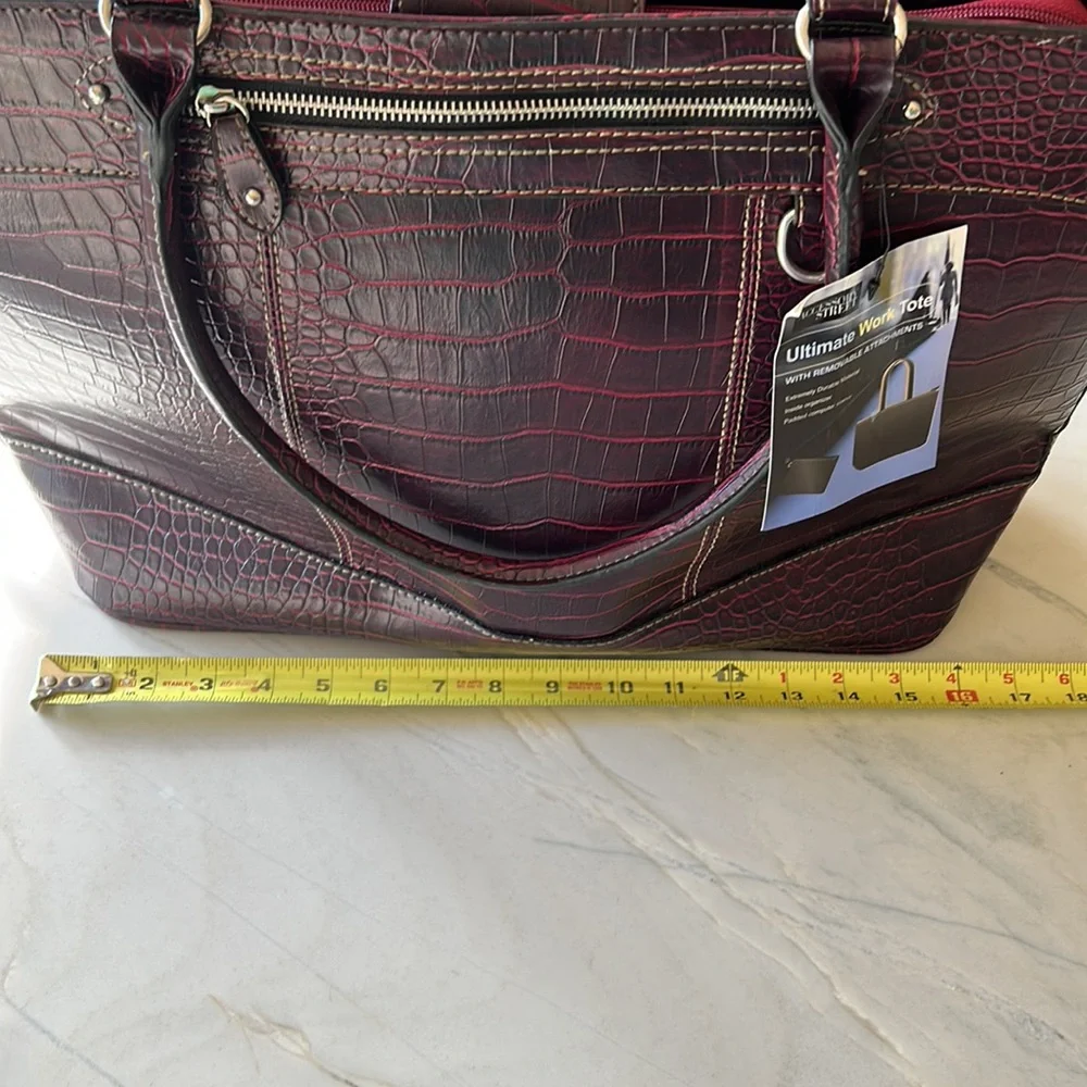 Accessory Street Ultimate Work Tote Burgundy Croc Embossed‎ Laptop Bag NWT